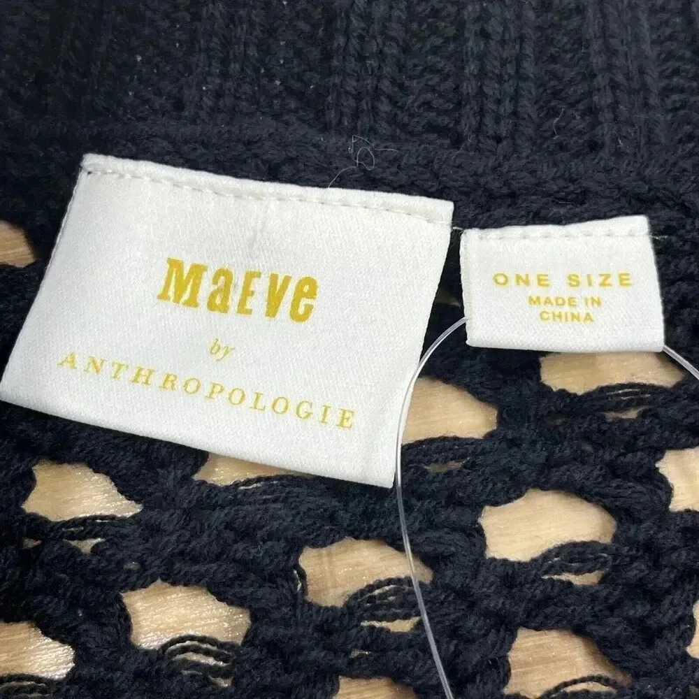Anthropologie Maeve One-Shoulder Crochet Sweater Open Stitch Black One Size - Picture 6 of 13